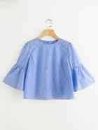 Shein Bell Sleeve Blouse With Faux Pearl Detail