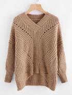 Shein V Neckline Hollow Out Dip Hem Sweater