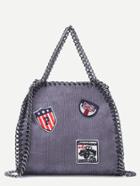 Shein Grey Corduroy Chain Trim Badge Shoulder Bag