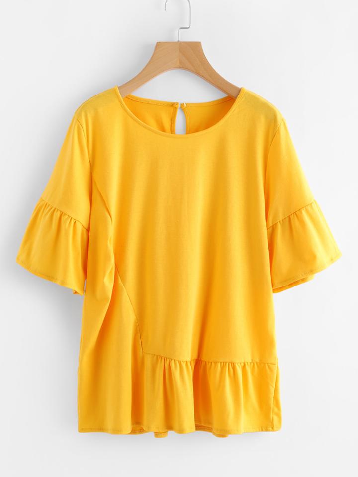 Shein Frill Trim Keyhole Back Tee