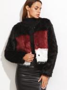 Shein Color Block Hidden Button Faux Fur Coat