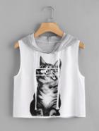 Shein Cat Print Hooded Top