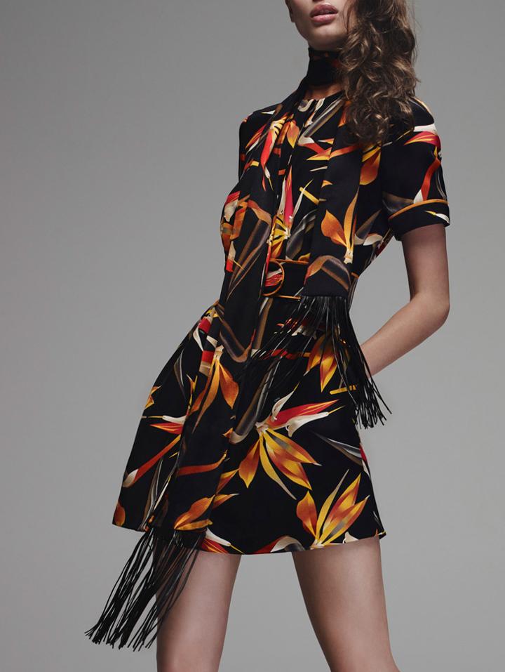 Shein Black Short Sleeve Floral Print Drawstring Pockets Dress