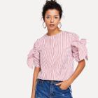 Shein Knotted Ruched Sleeve Striped Top