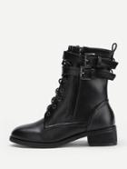 Shein Double Side Buckle Lace Up Pu Boots