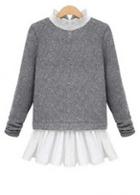 Rosewe Chic Patchwork Stand Collar Tees Grey And White