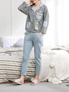 Shein Drop Shoulder Cartoon Shirt & Pants Pj Set