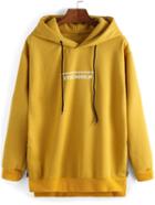 Shein Yellow Hooded Letters Print Casual Sweatshirt