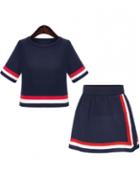 Rosewe Round Neck Top And Mini Skirt Set