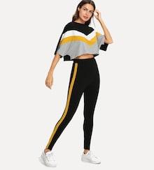 Shein Color Block Batwing Sleeve Top & Pants Co-ord