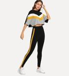 Shein Color Block Batwing Sleeve Top & Pants Co-ord