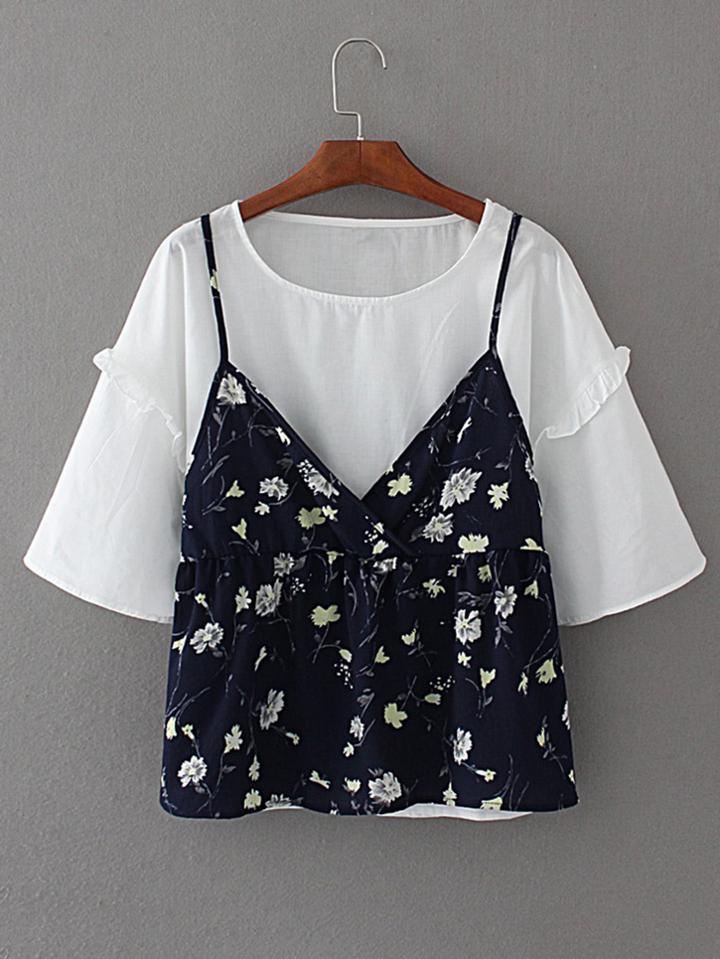 Shein Frill Trim 2 In 1 Floral Top