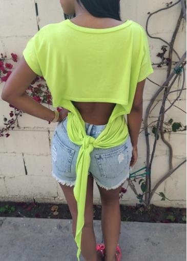 Rosewe Hollow Out Back Round Neck Neon Green Tee