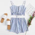 Shein Knot Front Striped Cami With Shorts