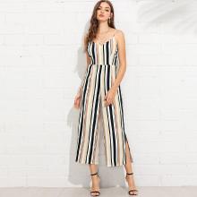 Shein V Neckline Split Side Striped Jumpsuit