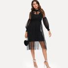 Shein Lace Crochet Contrast Mesh Dress With Slip Dress