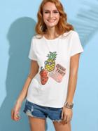 Shein Fruit Print White T-shirt
