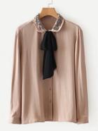 Shein Beaded Detail Tie Neck Blouse