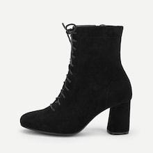 Shein Plain Lace-up Zipper Side Boots