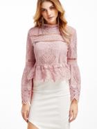 Shein Hollow Out Crochet Bell Sleeve Peplum Blouse