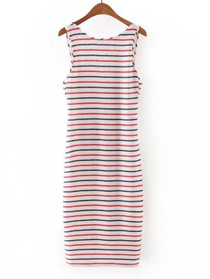 Shein Multicolor Stripe Hollow Zipper Back Dress