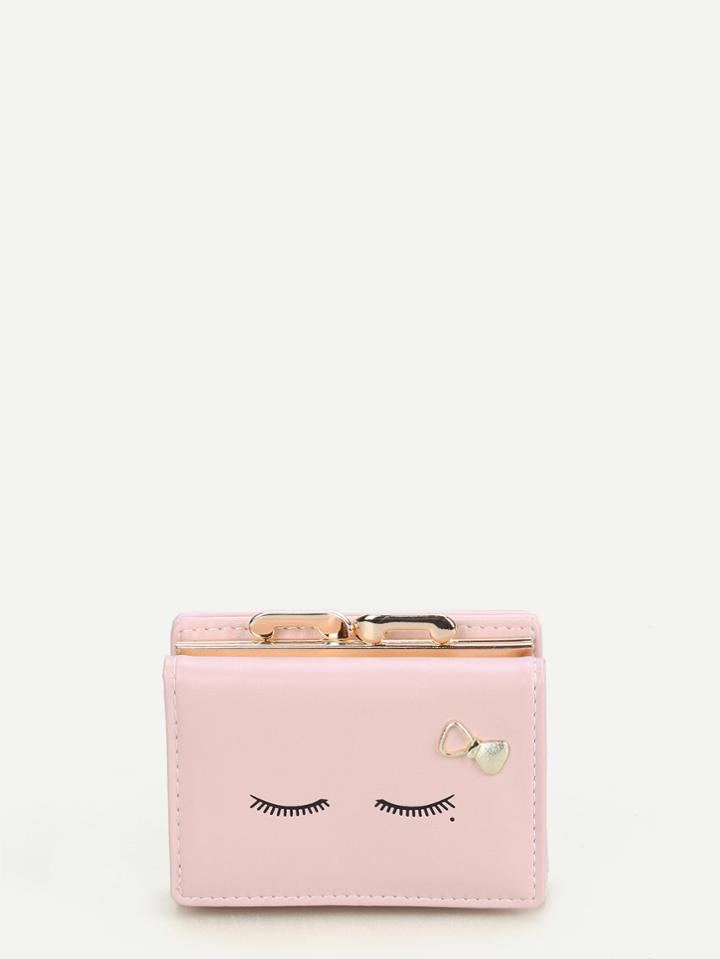 Shein Metal Bow Detail Print Pu Wallet