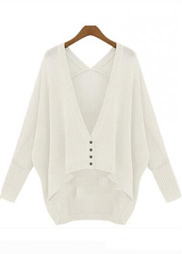 Rosewe Laconic Batwing Sleeve Solid White Cardigans With Button