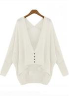 Rosewe Laconic Batwing Sleeve Solid White Cardigans With Button