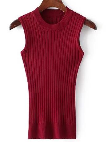 Shein Burgundy Crew Neck Rib Slim Sweater Tank