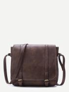 Shein Coffee Faux Leather Buckled Strap Satchel Bag