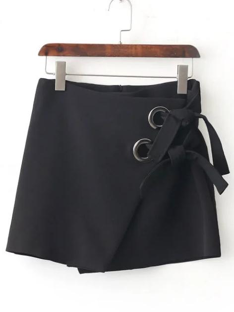 Shein Black Eyelet Tie Wrap Skirt