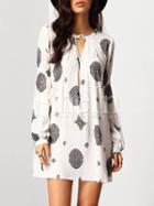 Shein White Cut Out Front Aztec Print Dress