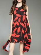 Shein Leaves Print Asymmetric Dress
