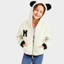 Shein Girls Zip Up Hooded Letter Teddy Jacket