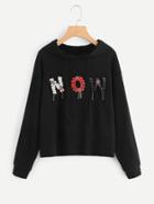Shein Flower Letter Applique Hoodie
