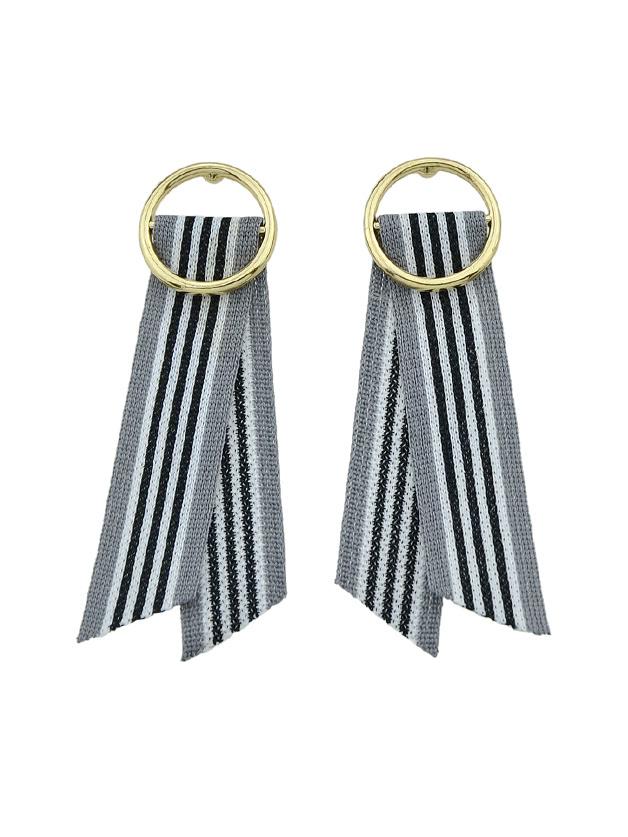 Shein Gray-black Long Stripe Cloth Drop Earrings