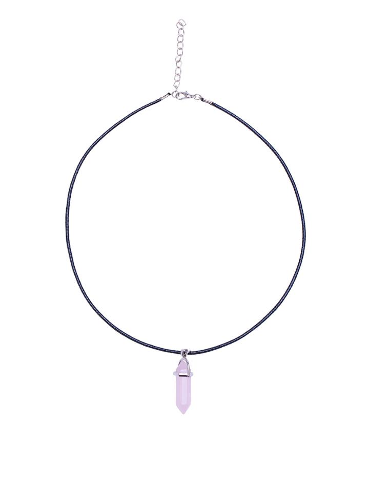 Shein Pink Faux Gemstone Pendant Rope Necklace