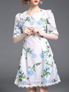 Shein Rose Jacquard Scallop A-line Dress
