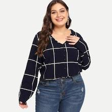 Shein Plus Button Detail Grid Blouse