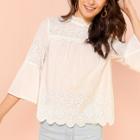 Shein Embroidered Detail Keyhole Back Top