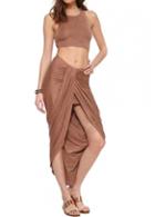 Rosewe Brown Front Slit Two Piece Dresses