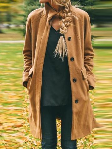 Shein Khaki Long Sleeve Single Breasted Trenches Coat