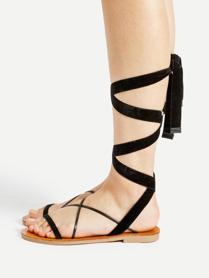Shein Criss Cross Velvet Flat Sandals