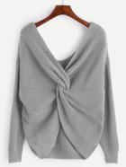 Shein Grey V Neck Knot Sweater