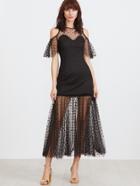 Shein Black Polka Dot Mesh Overlay Cold Shoulder Dress