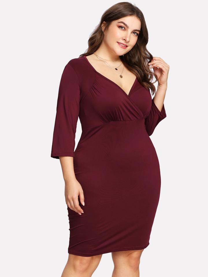 Shein Deep V Neckline Pleated Detail Wrap Dress