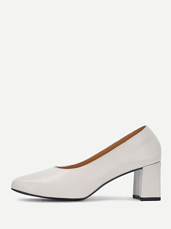Shein Square Toe Block Heeled Pu Pumps