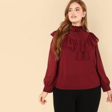 Shein Plus Tie Neck Flounce Detail Top