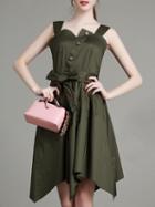 Shein Army Green Strap Tie-waist Pockets Dress