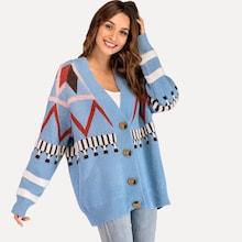 Shein Geometric Print Single Breasted Outerwear